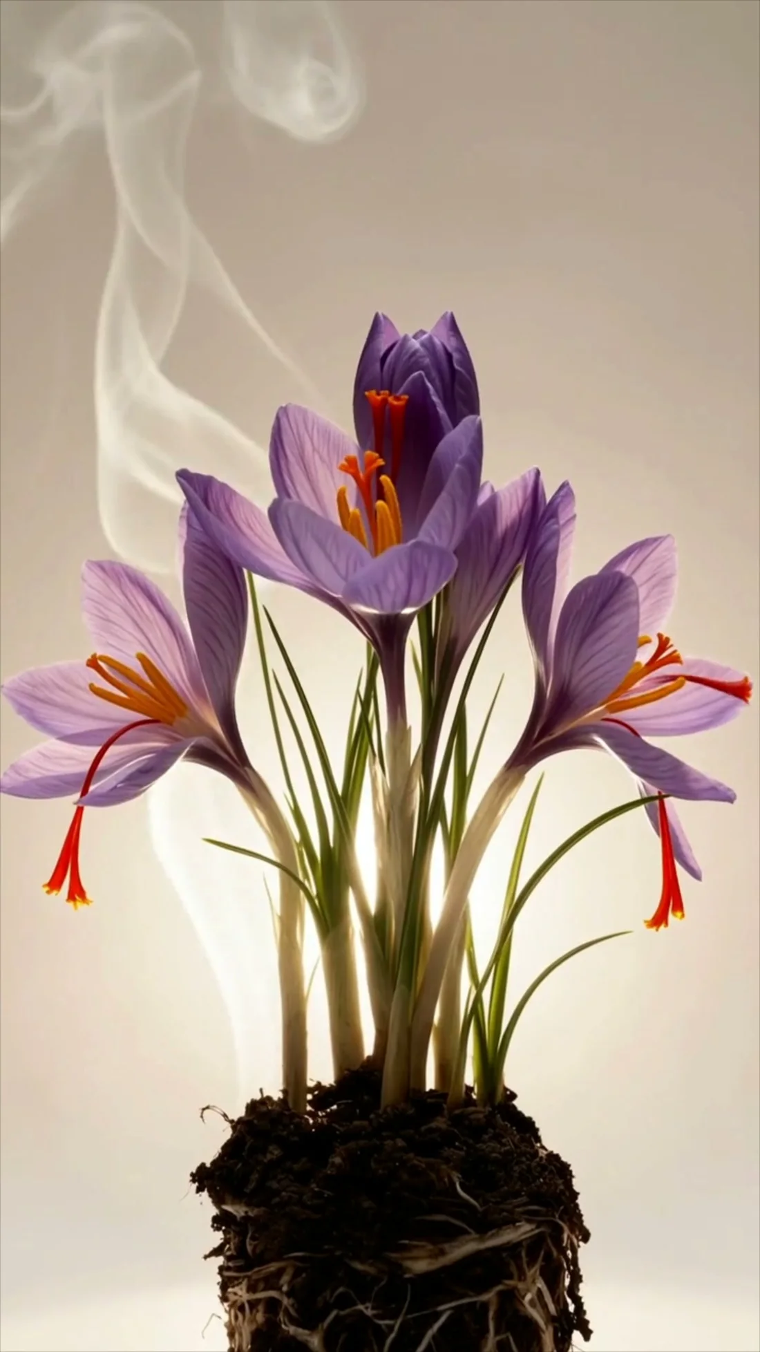 Saffron crocus flowers at harvest